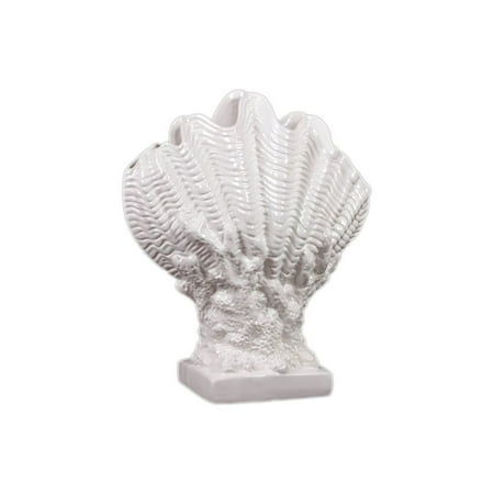 Ceramic Giant Clam Seashell On Coral Pedestal