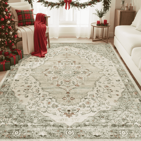VUNATE 5'x7' Area Rugs for Living Room Washable Rugs Floral Vintage Area Rug Botanical Indoor Carpet Soft Rugs for Bedroom Office Dining Room Kitchen Accent Rug Contemporary Home Decor Green