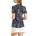 thumbnail image 3 of INSPIRE CHIC Women's Floral Print Rufle Button Up Puff Short Sleeves Blouse Top S Navy Blue, 3 of 7
