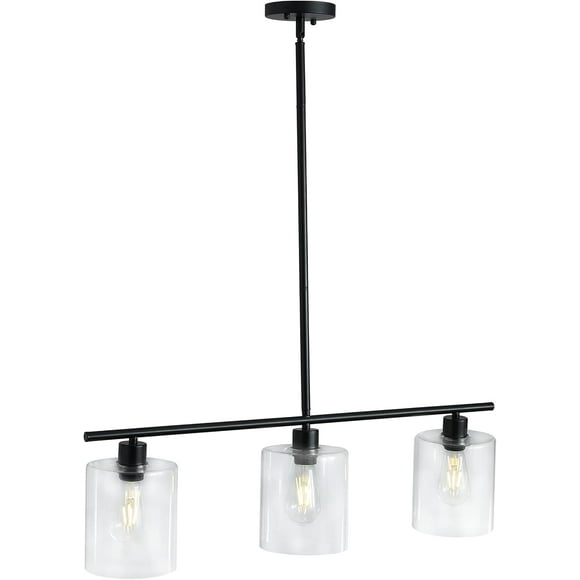 3-Light Kitchen Island Light Modern Linear Pendant Light Black Farmhouse Chandelier with Glass Shade