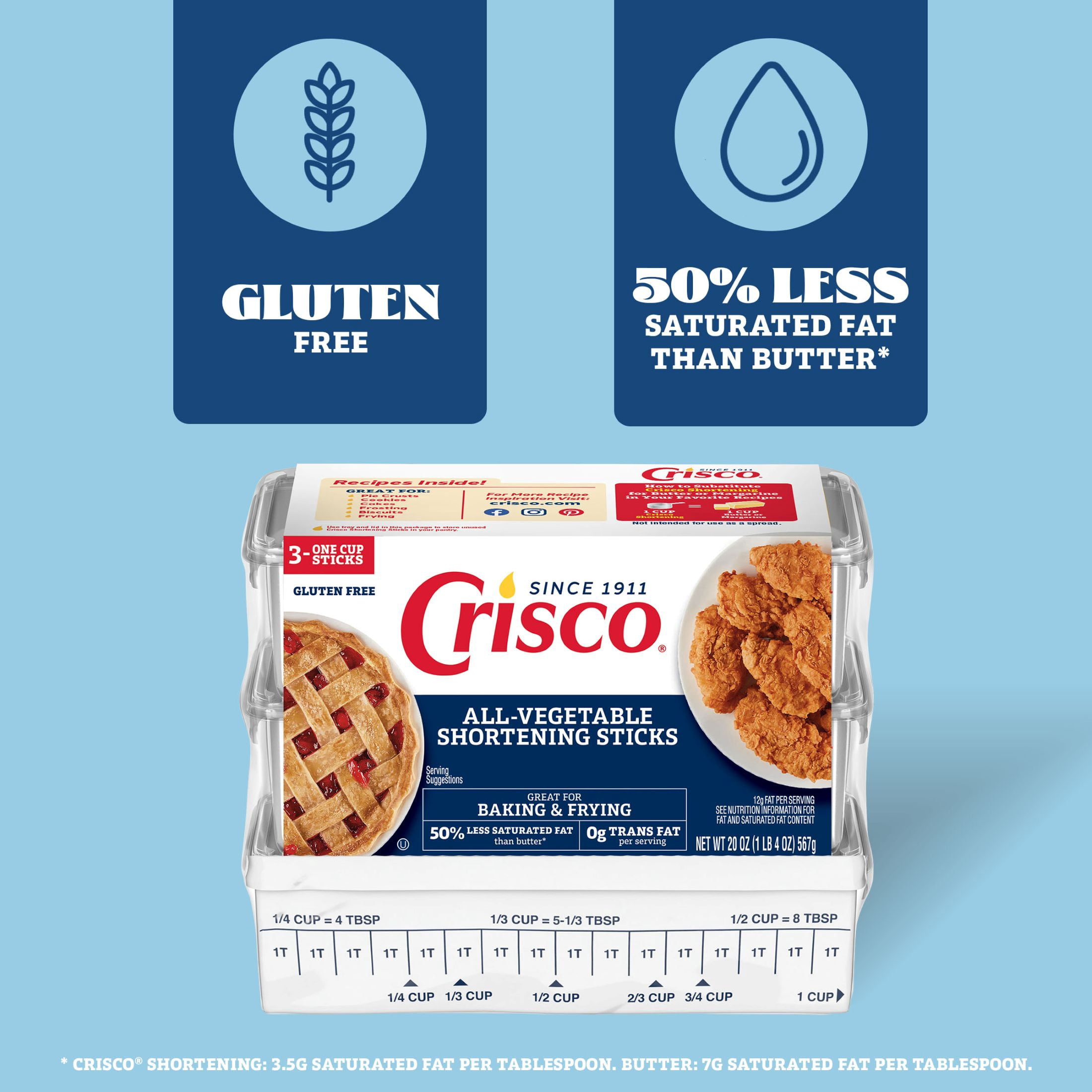 (3 pack) ​​​​Crisco All-Vegetable Shortening Baking Sticks, Gluten Free Shortening, 20 oz​​​