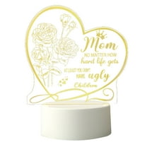 JeashCHAT Mother's Day Gift-LED Acrylic 3D Mother's Day Greeting Gift Light, Heart Shape Atmosphere Night Light Gifts for Mom(White Warm Light)