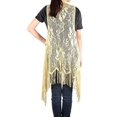 thumbnail image 5 of Women's Sleeveless Floral Lace Vest Cardigan Kimono Open Front Long Fringe (Yellow), 5 of 5