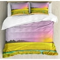 thumbnail image 1 of Colorful Queen Size Duvet Cover Set, Sunset Scenery and Landscape with a Small River and Reeds Grunge Look Countryside, Decorative 3 Piece Bedding Set with 2 Pillow Shams, Multicolor, by Ambesonne, 1 of 3