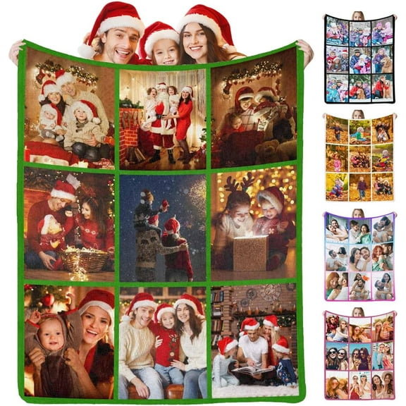 Custom Photo Collage Blanket for Family, Customized Bed Blanket with 10 Pictures & Text for Best Friends Kids Personalized Your Own Photos on Throw Blanket for Birthday Memorial Gifts