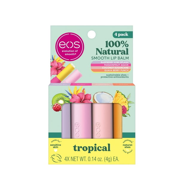 Bálsamo Labial eos Super Soft Shea en Tonos Totally Tropical con Hidratación 24 Horas, Gluten Free,