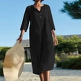 thumbnail image 4 of Pisexur Robe à Manches Courtes Col Rond Longueur Genou Mode Femme Solide Décontractée Col Rond Boutons Poches Robe Manches 1/2 Robe Femme, 4 of 6