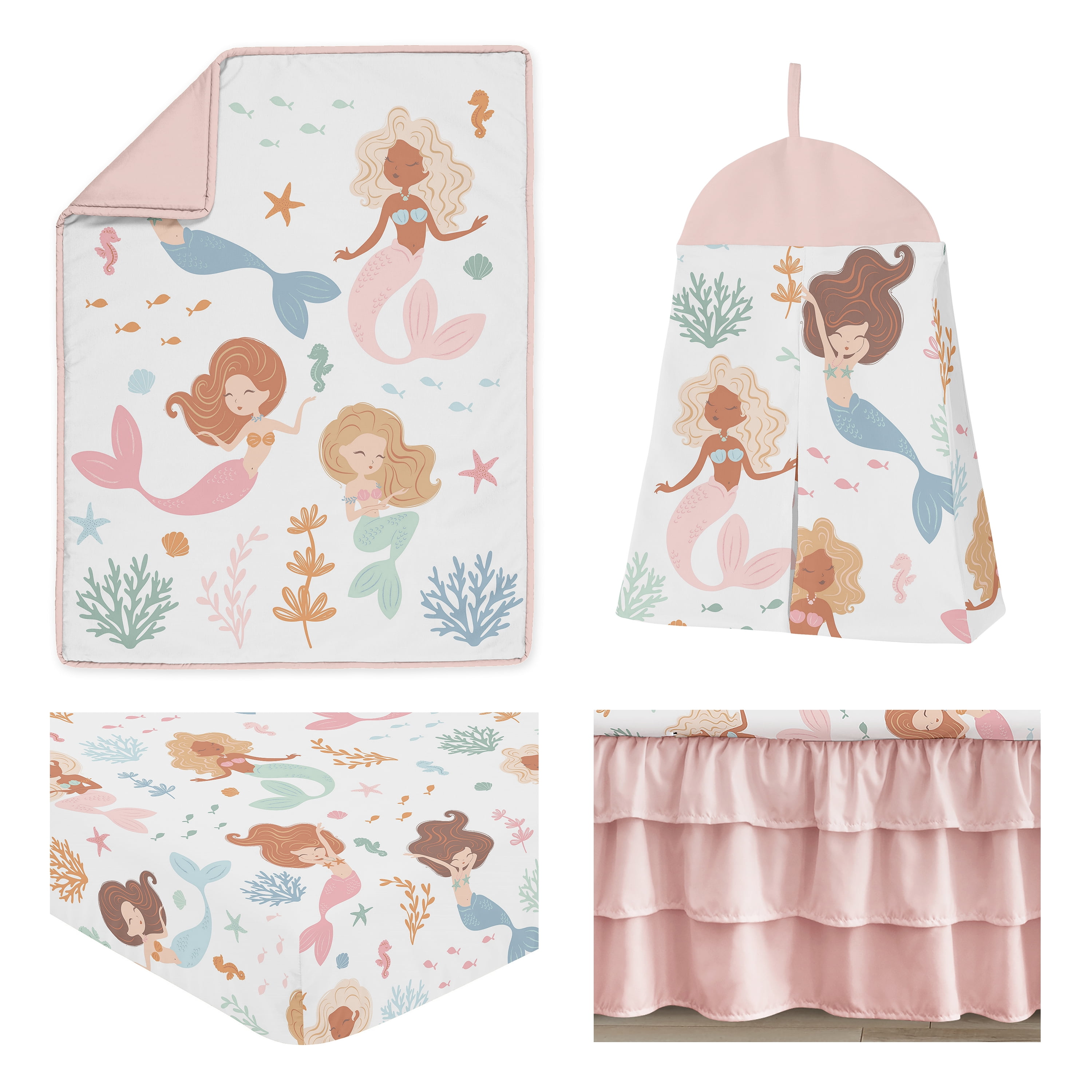 Sweet Jojo Designs Mermaids Pink Blue Orange 4 Piece Crib Bedding Set