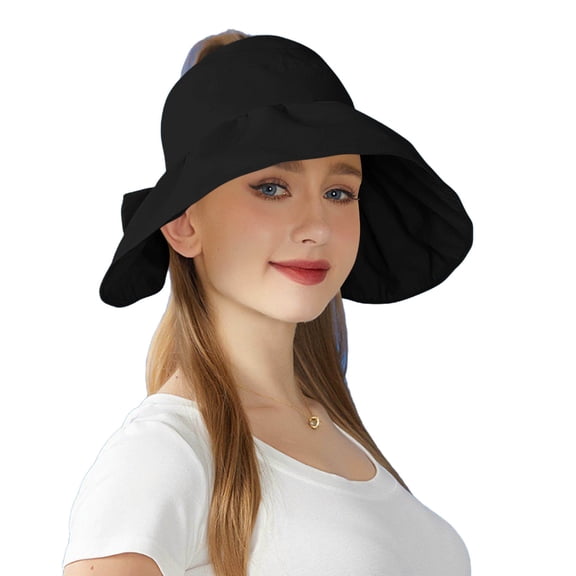 UTSJKR Women's Foldable UPF 50 Sun Hat, Wide Brim UV Protection Lightweight Bucket Visor for Travel Outdoor Black