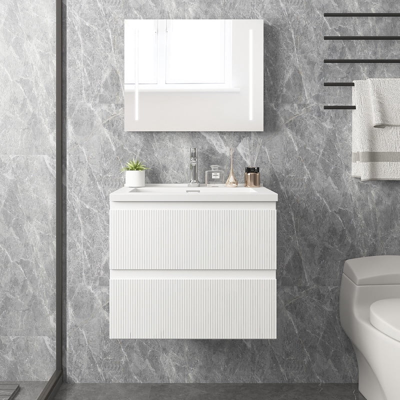 Wonline 23.8inch Bathroom Vanity Cabinet with Sink and Double Drawers(White)