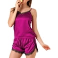 thumbnail image 1 of Conjunto De Pijama De Camisola De Satén Pantalones Cortos De Camisola De Encaje Ligero Ropa De Dormir Para Mujer Fucsia S, 1 of 6