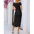 thumbnail image 2 of Merokeety Womens Summer Dresses Boat Neck Cap Sleeve Ruched Bodycon Midi Party Dress Black m, 2 of 4