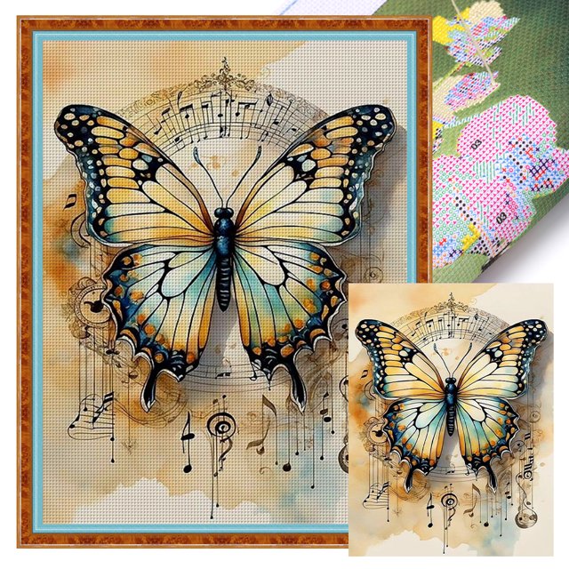 Kit Punto Cruz Con Mariposa Hilo Algodón Ecológico Bordado 11CT 40x55cm