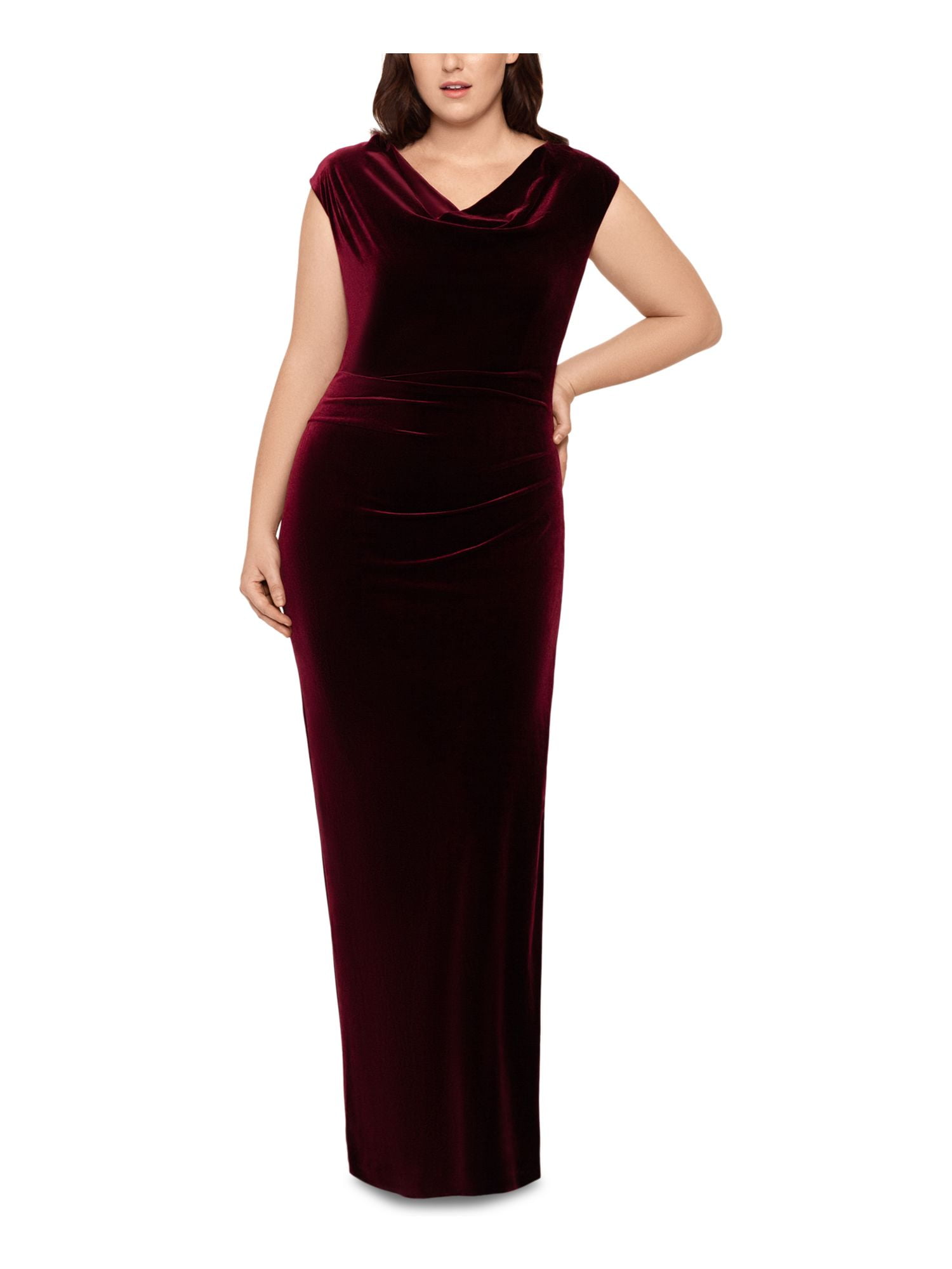 XSCAPE Womens Burgundy Cap Sleeve Full 