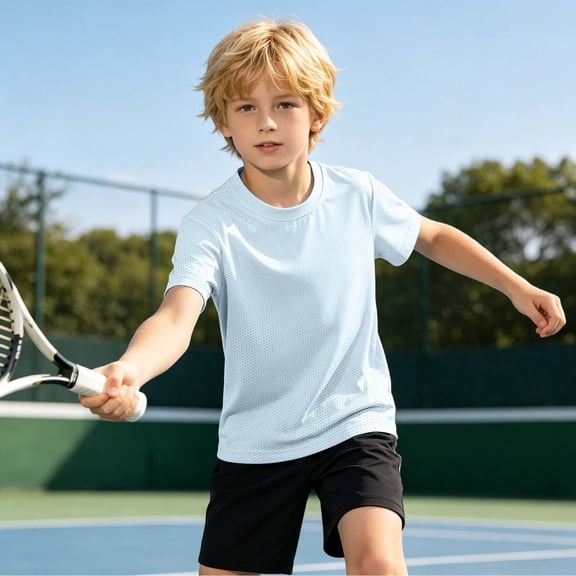 Athletic Shirts for Girls Mesh Short Sleeve UPF 50 Boys Child Tshirts 8-9 Years