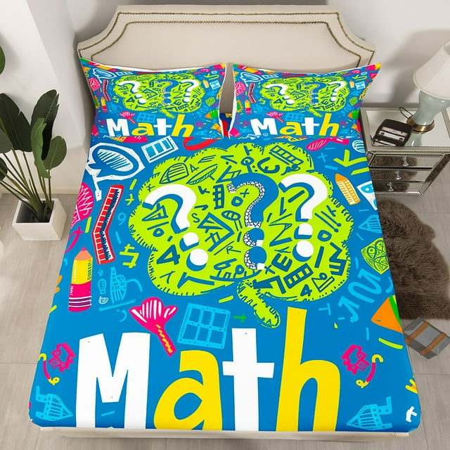 YST Math Equation Bed Sheets For Kids Full Size Mathematics Formula Biology Bedding Set For Boys Girls Math Geometry Science Fitted Sheet Educational Theme Bed Cover