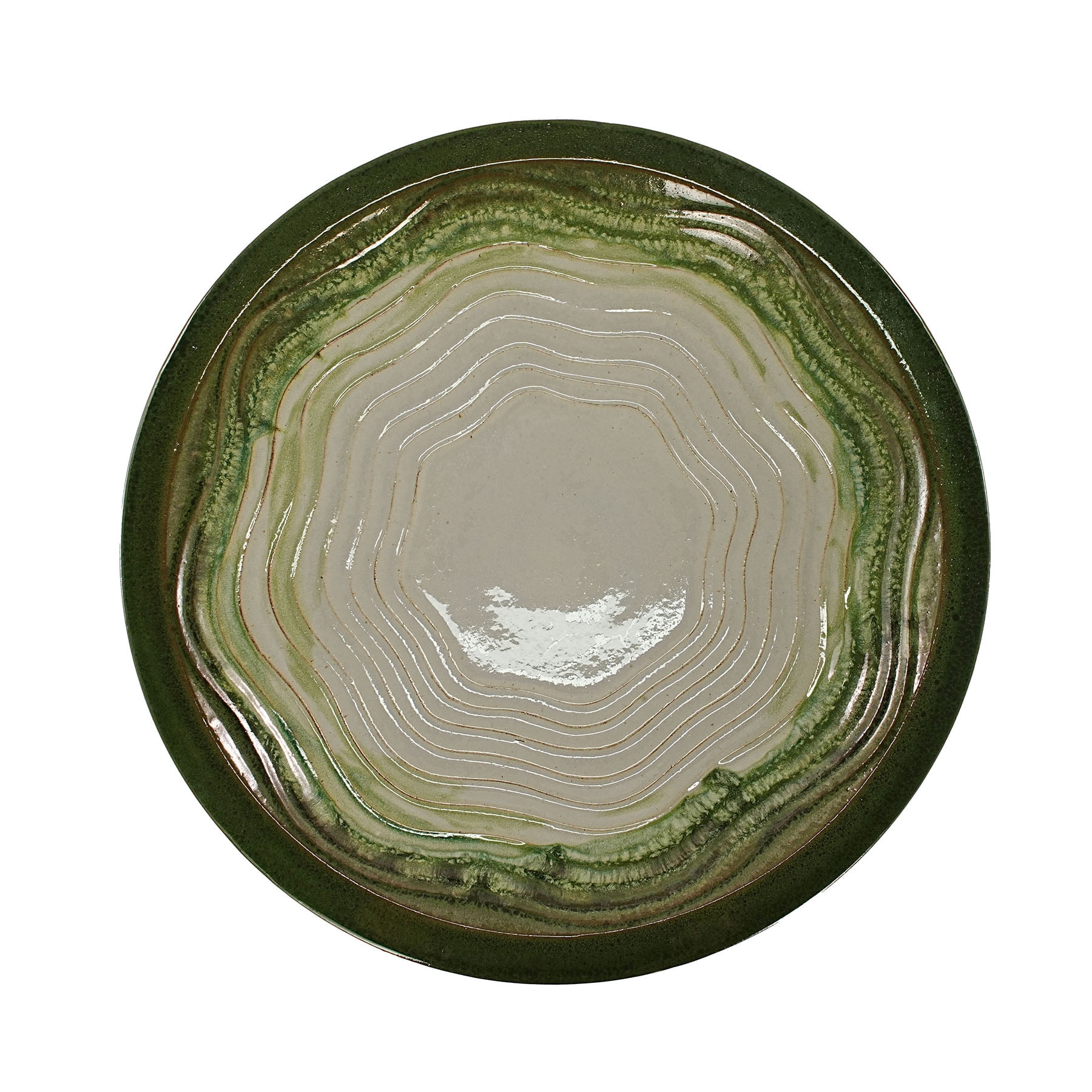 S-HOME Handcrafted 17 Inch Ceramic  Tall Outdoor Bird Bath Featuring Swirl Pattern Design For Bird Lovers, Grass Green