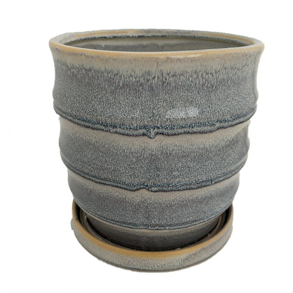 Morrocroft Ceramic Egg Pot with Attached Saucer - 5.25" x 5" - Storm Tiered