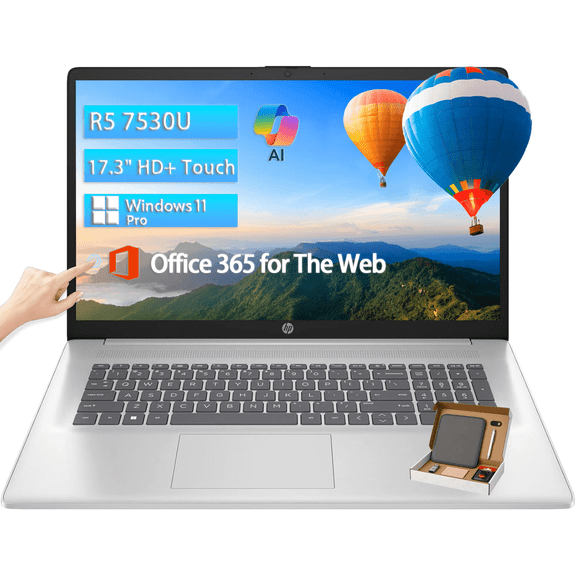 HP 17.3" HD Touchscreen Laptop, AMD Ryzen 5 7530U (Up to 4.5Ghz), 12GB RAM|512GB SSD, Wi-Fi 6, Anti-Glare, HDMI, Windows 11 Pro