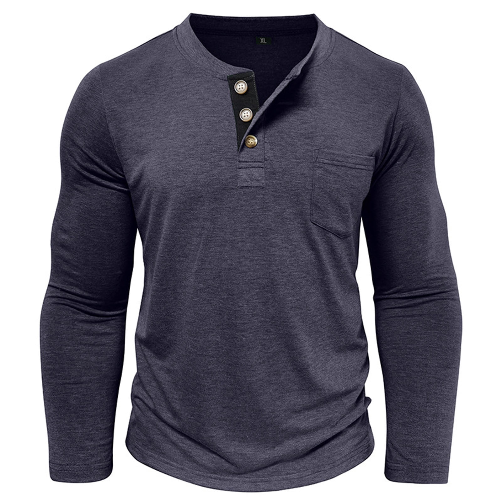 JUUYY Henley Shirts for Men Long Sleeve Button Casual Shirt