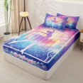 thumbnail image 2 of Erosebridal Watercolor Ballerina Pattern Zipper Twin Comforter Sets with Fitted Sheet and 2 Pillowcases,Star Floral Print Zipper Bedding Set,Purple Pink Blue Orange,Reversible, 2 of 6