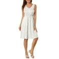 thumbnail image 3 of Allegra K Women's Midi Polka Dots V-Neck Tie Drawstring Waist Sleeveless Dress, 3 of 7