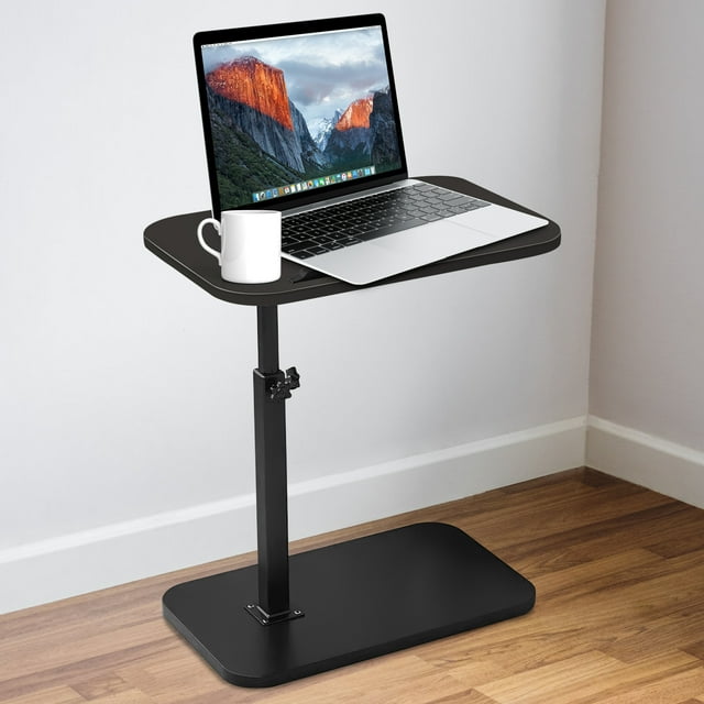 ZYNERY Table d'Appoint en Bois en Forme de C 30x45x45-80 cm, Hauteur Réglable avec Rotation à 360° et Plateau Rabattable, Petite Table à Café/collations pour Sofa/lit (Noir - Dessus Rabattable)
