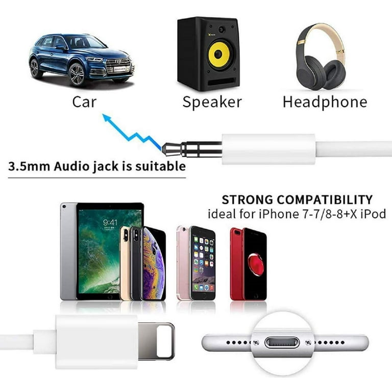 2 in 1 Charging Audio Cable Compatible with iPhone 7 8 X XS XR, Works with  Car Stereo Speaker Headphone Car Charger and Phone to 3.5mm Stereo Aux