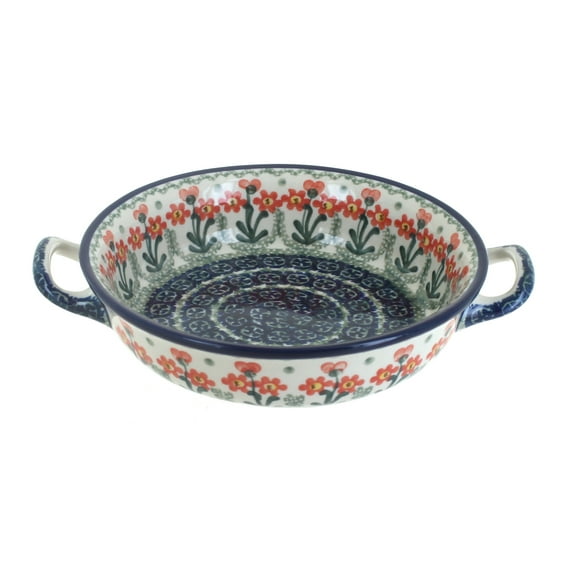 Blue Rose Polish Pottery Peach Posy Mini Casserole Dish with Handles