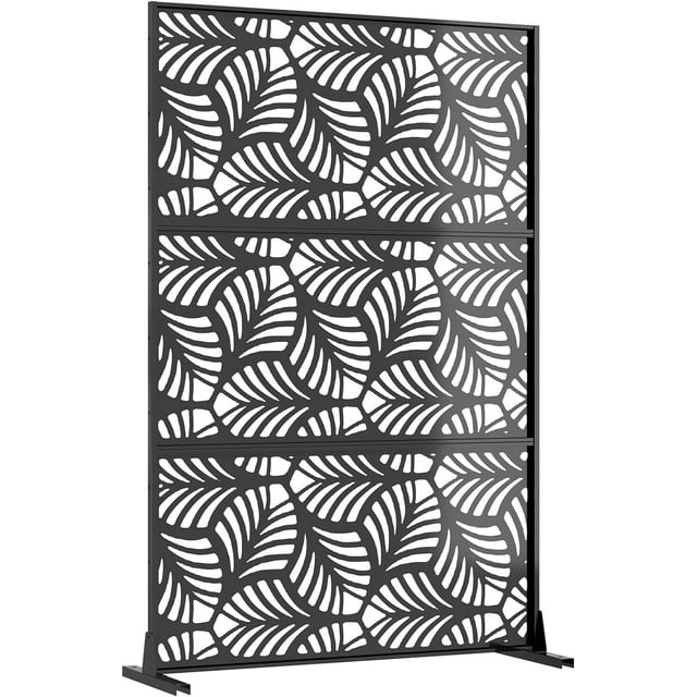 OUYAWEI Metal Privacy Screen,Freestanding Decorative Divider,Extended Height Privacy Screen with Stable Base for Garden,Petal design