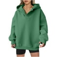 thumbnail image 2 of BSDJILFG V-Neck Hooded Sweatshirt for Juniors Loose Fit Hoodie Long Sleeve Solid Color Pullovers, 2 of 8