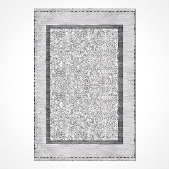 Gray Frame Viscose Area Rugs for Living Room Jacquard Textured Modern Rugs Soft Geometric Rug for Bedroom Washable Rug Non-Slip Bohemian Carpet Perfect for Dining Room Office Beige