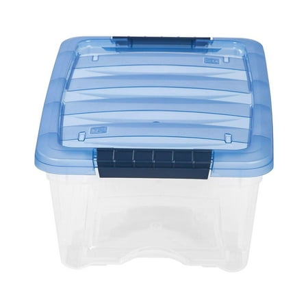 (packe of 5) Iris Stack & Pull 12.9 Qt. Latch Lid Storage Bin Navy/Clear (100306)