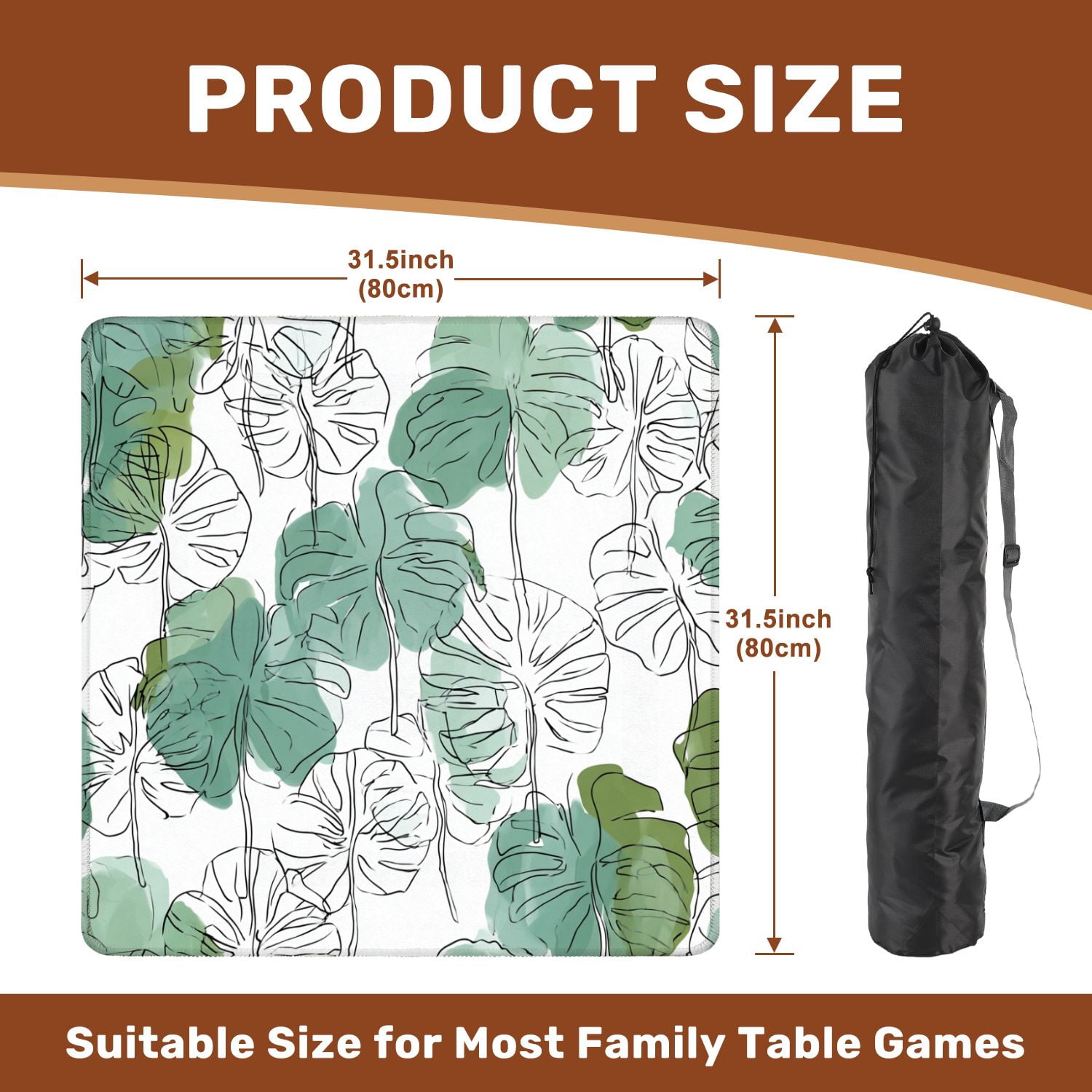 Mahjong Mat 31.5" x 31.5" Abstract minimal monstera leaves plant line drawing Non-Slip Noise Reduction American Mahjong Tiles Table Cover for Dominoes Poker Card Board Games Gift