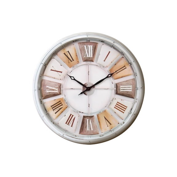 Clocks - 30" Round - Oversized - Wall - Antique White Plastic Frame - Natural