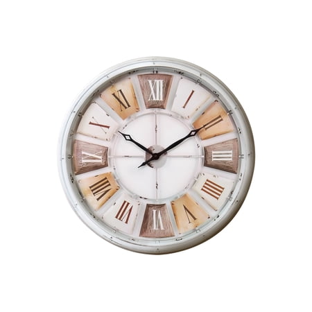 Clocks - 30 Round - Oversized - Wall - Antique White Plastic Frame - Natural