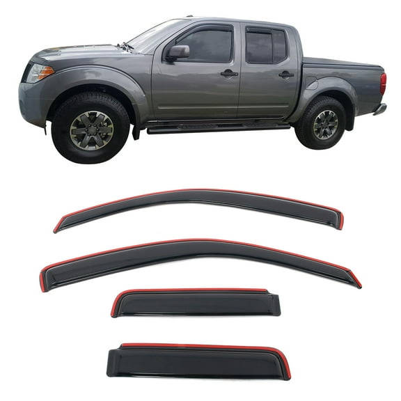 Ikon Motorsports In-Channel Window Visors Fits 2005-2020 Nissan Frontier Double Cab, Slim Style Rain Vent Guard Deflectors, Acrylic Smoke 4PCS