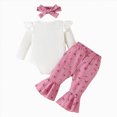 thumbnail image 4 of TOWED22 Baby Girl Clothes Fall Winter 3pc Set Long Sleeve Crew Neck Print Romper Bodysuit Bell Bottom Pants Headband Jumpsuit Set(White,12-18 M), 4 of 8