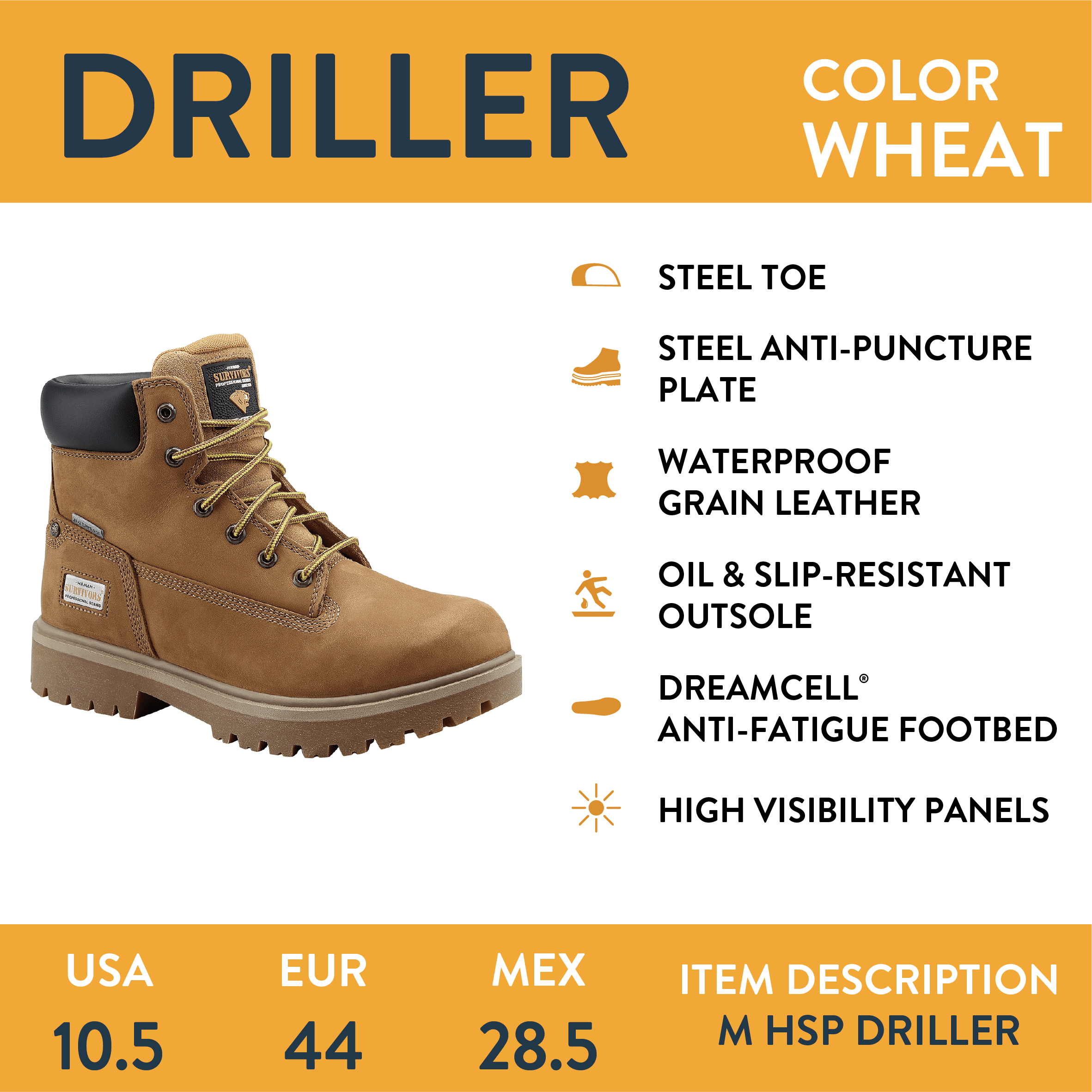 Herman Survivors Professional Men's Driller Waterproof 6" Steel Toe Work Boots