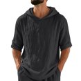 thumbnail image 2 of Men's Linen Hoodies Elbow Length Sleeve Pullover Hooded Shirts Summer Causal Beach Vacation Hoodies, 2XL, 2 of 7