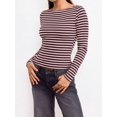 thumbnail image 5 of Womens Long Sleeve Striped Crew Neck Slim Fit Knit Top Blue, 5 of 17