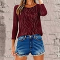 thumbnail image 6 of Yuanlook Women's 3/4 Length Sleeve Tops Crew Neck Dressy Casual Blouses T Shirts Fall Clothes - Wine - M, 6 of 9