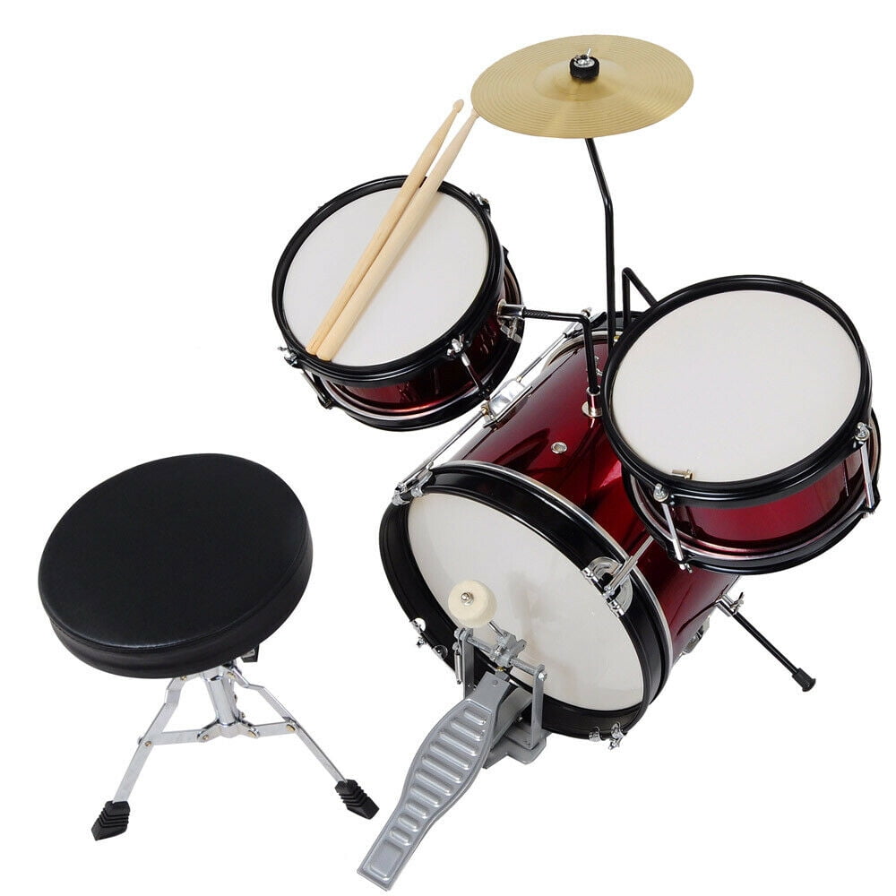 3pcs Junior Drum Set Sticks Throne Cymbal Bass Snare Kids Child Boy