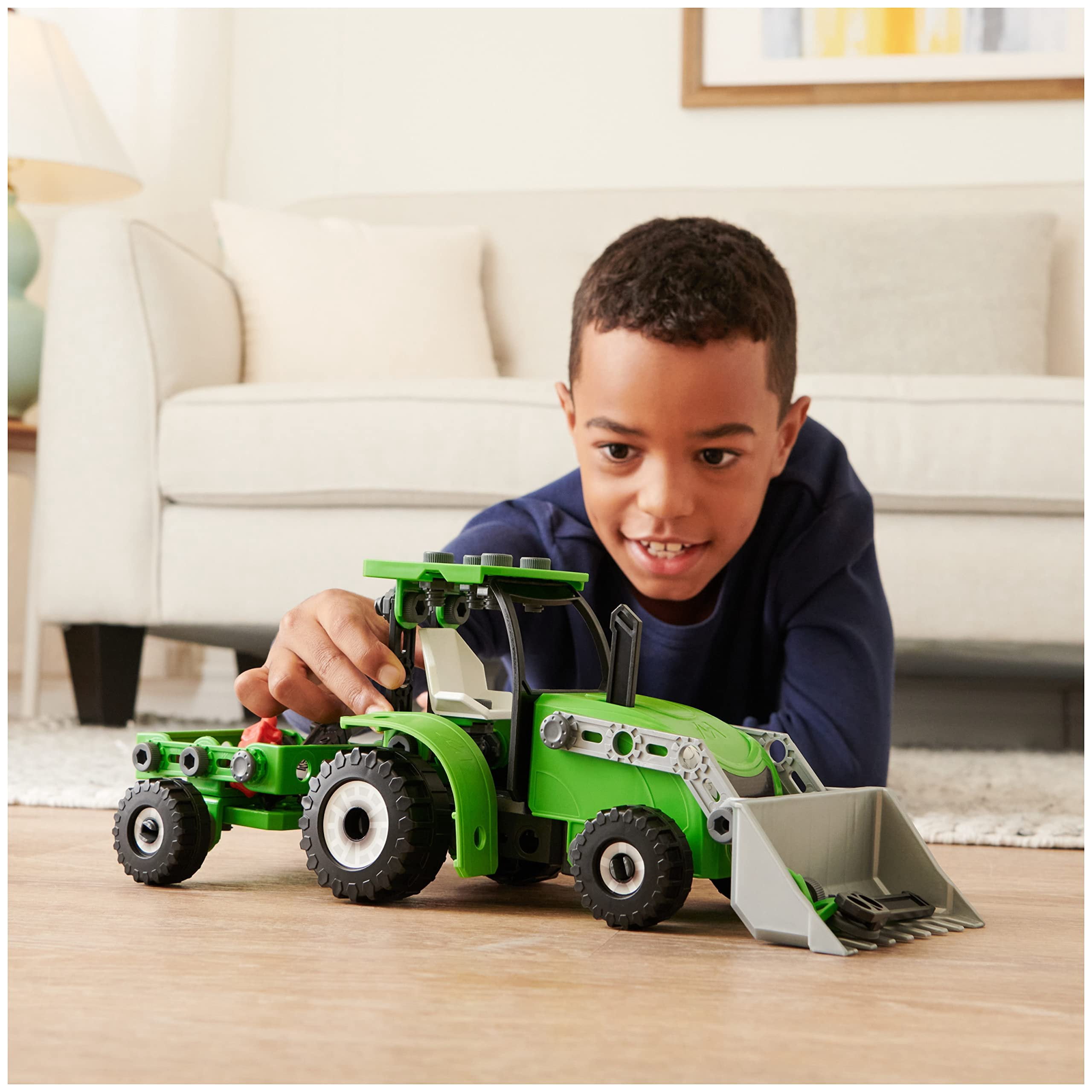 Meccano Junior, Front Loader Tractor with Moving Parts and Real Tools, Toy Model Building Kit, STEM Toys for Kids Ages 5 and up