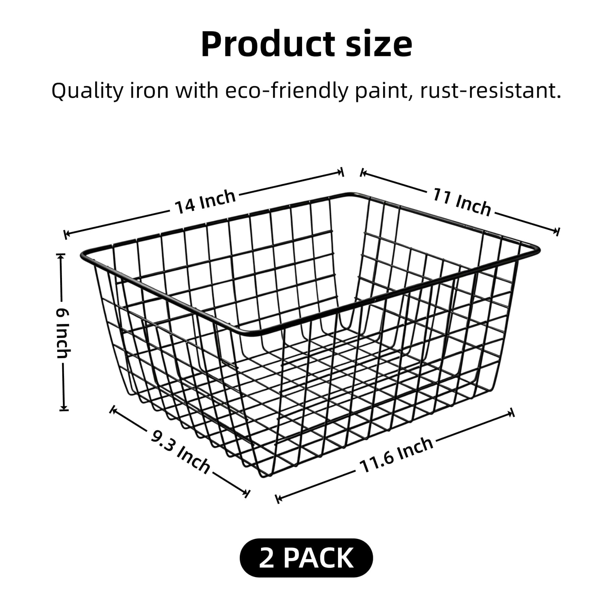 Wire Baskets for Organizing Household 2 Pack Pantry Baskets For Storage Pantry Wire Black Metal Storage Bins