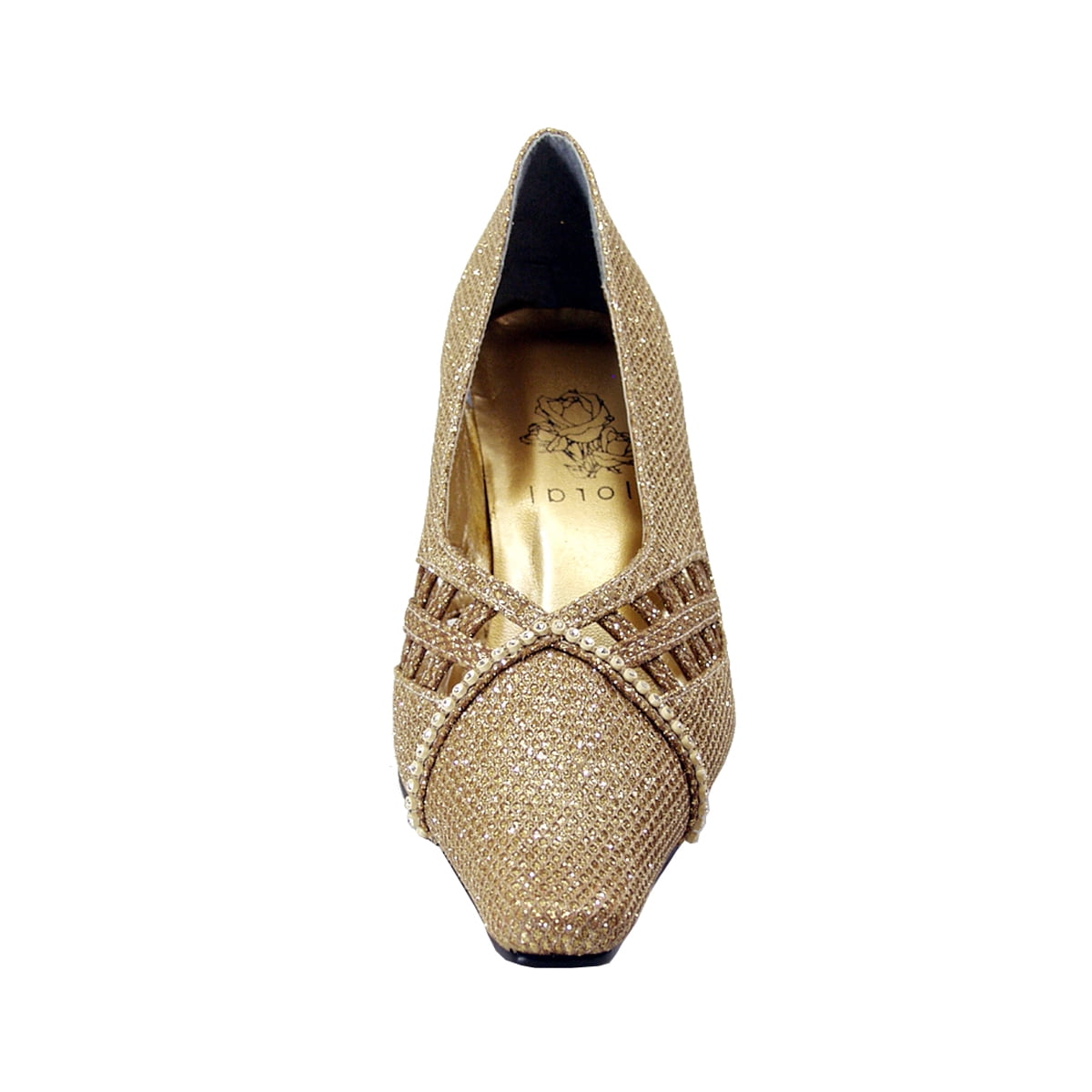 FLORAL Lettie Women Wide Width V-Shaped Evening Dress Pumps GOLD 9
