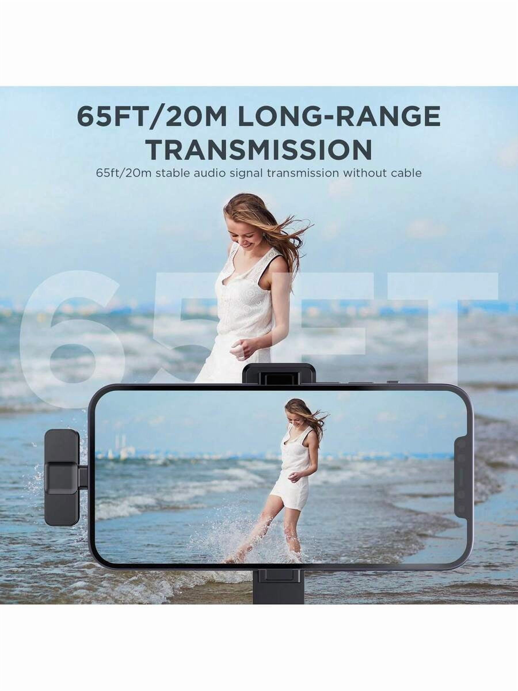 Professional Wireless Lavalier Microphone For Smartphone, Plug-Play Wireless Microphone For Video/Audio Recording, Clip On Lapel Mic For Interview/Vlog/Teaching