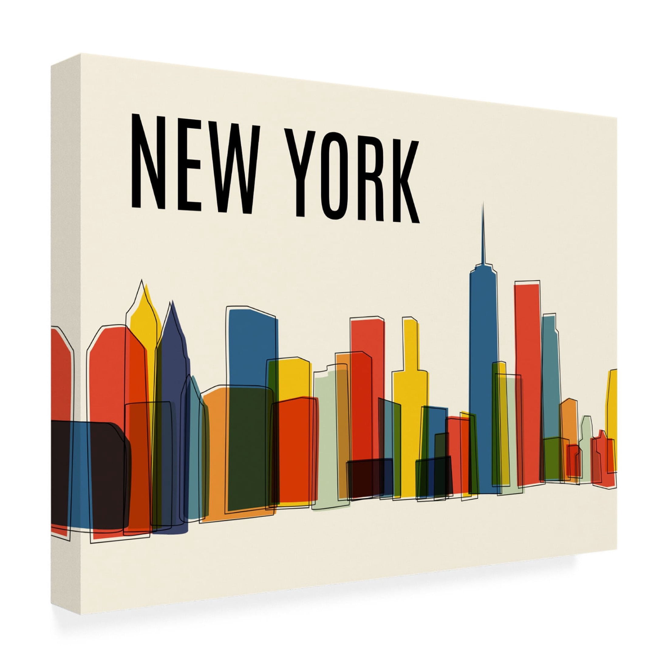Canvas Wall Art - Tom Quartermaine 'New York Mid Century Modern Cityscape' Wall Art for Living Room, Bedroom, or Office Décor by Trademark Fine Art - 32 x 24 Inches