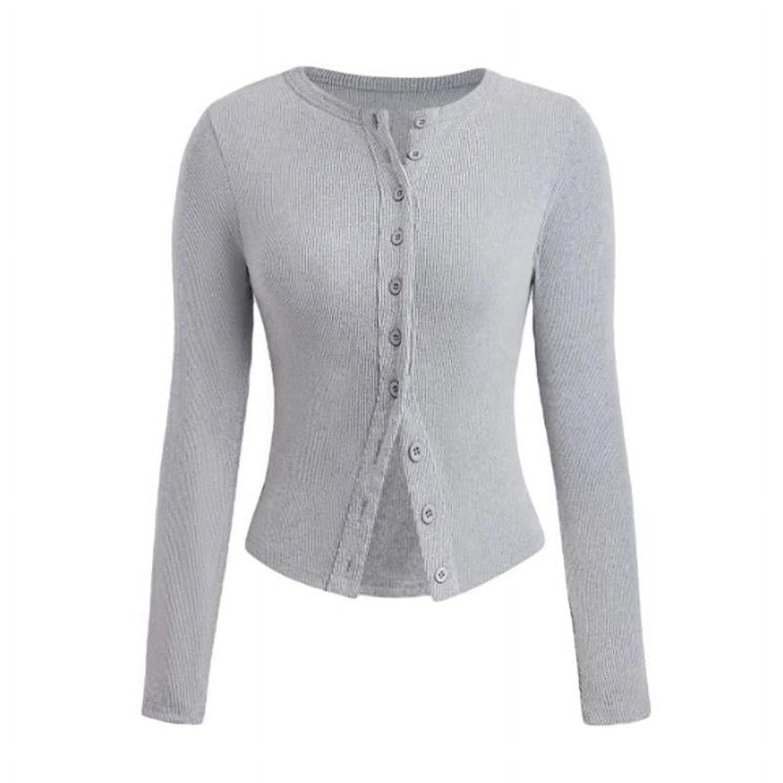 KatchMe Women's Solid Color Button Front Ribbed Cardigan, Casual