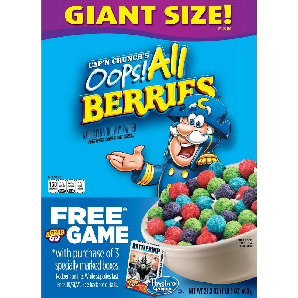 Cap'n Crunch Breakfast Cereal, Oops! All Berries, 21.3 oz Box Walmart